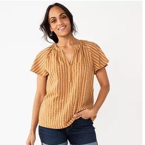 Sonoma Orange Flutter Sleeve Stripe Blouse Size 0X NWT
